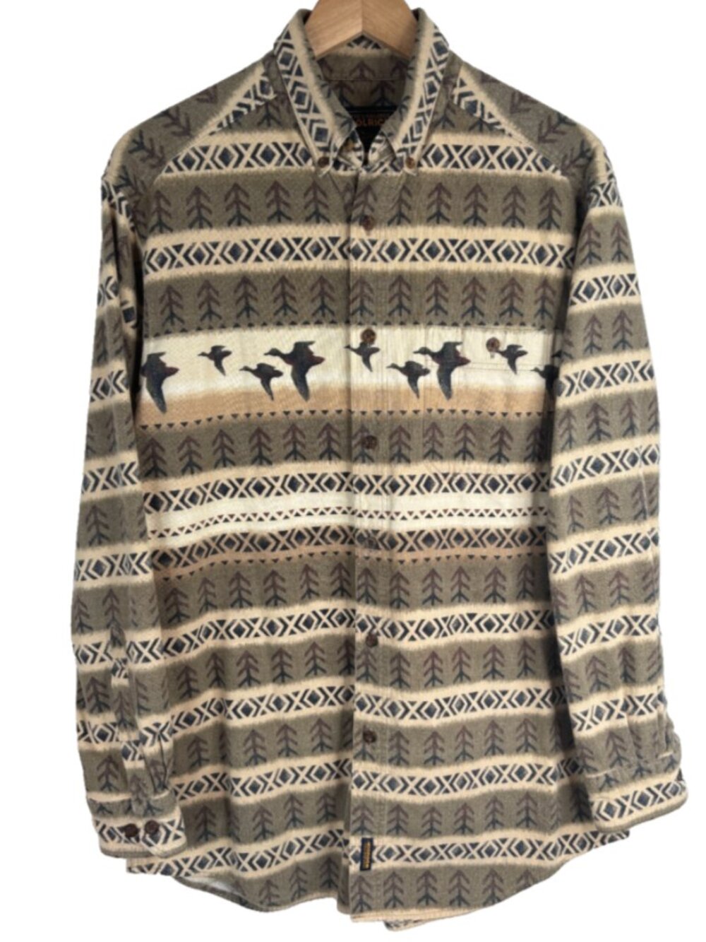 VTG Woolrich Flannel Chamois Shirt L Flying Ducks Hunting Southwestern Aztec
